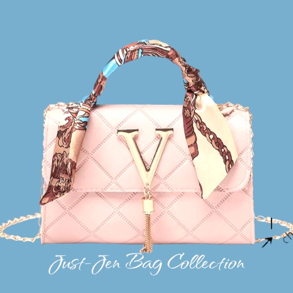 NWT !!:Beautiful Pink Argyle Embossed Crossbody Shoulder Bag with Scarf!!✨️💕✨️ - Picture 2 of 12